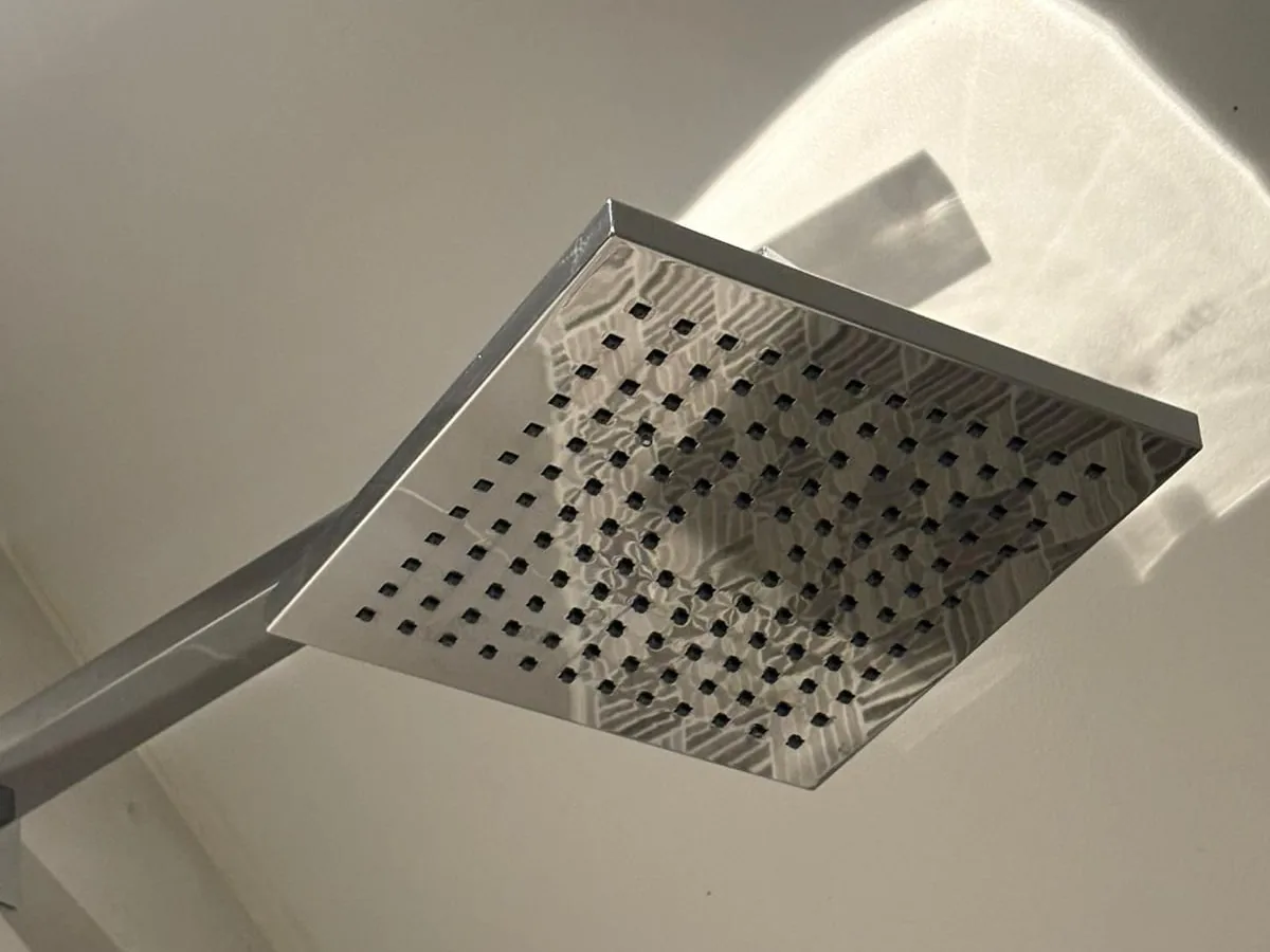 The same shower head after descaling, with every jet clear